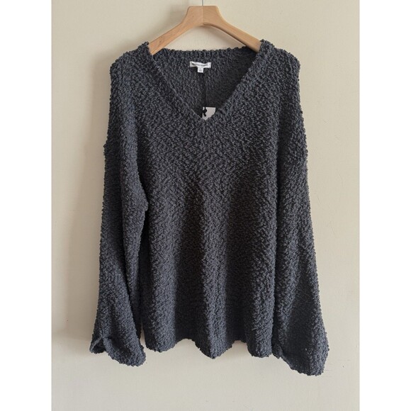Newbury Kustom Oversized Chunky Knit Gray V-neck Pullover Sweater Soft NWT L - Picture 1 of 4